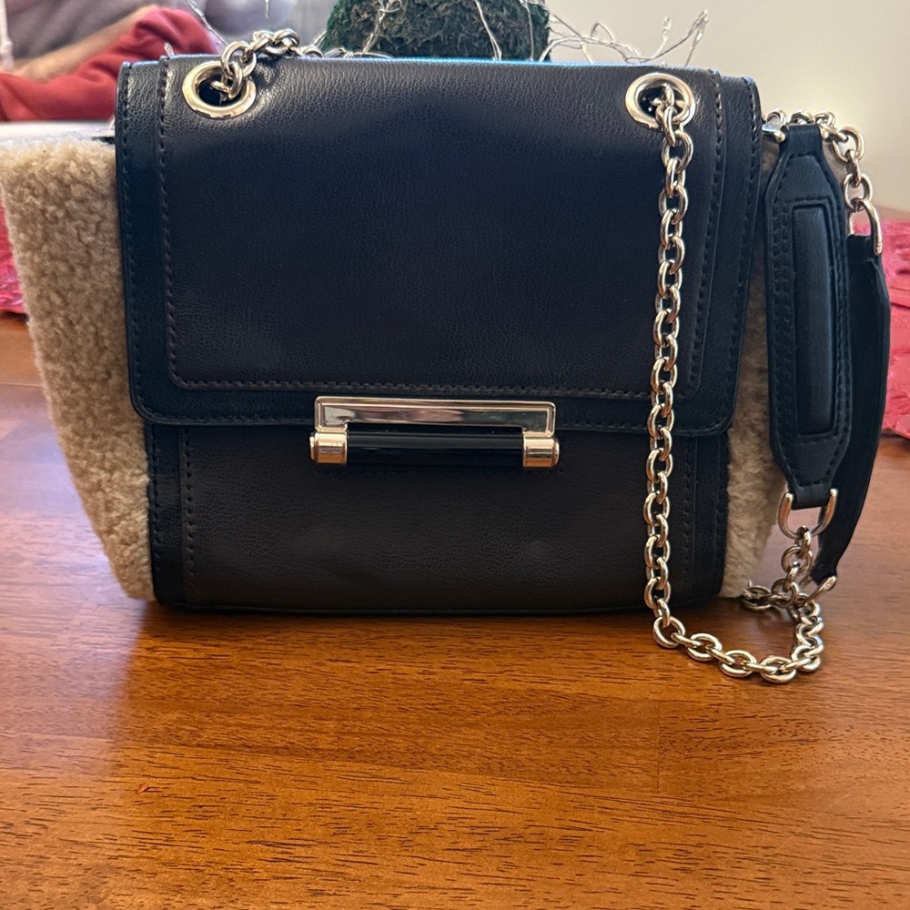 Diane Von Furstenburg Black, brown leather with Cream Sherpa sides- women’s  bag
